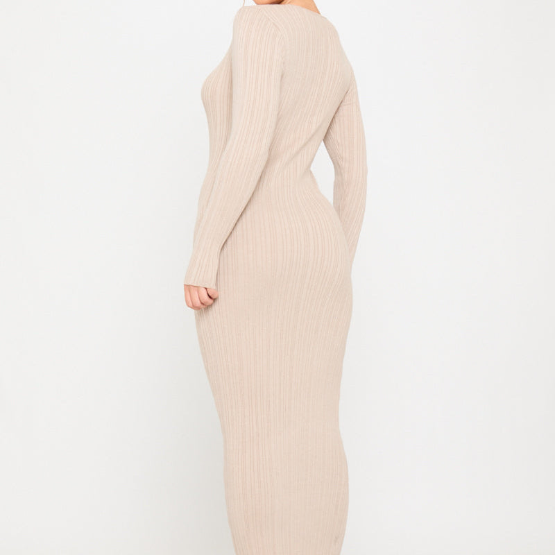 Robe Longue Femme en Maille Côtelée