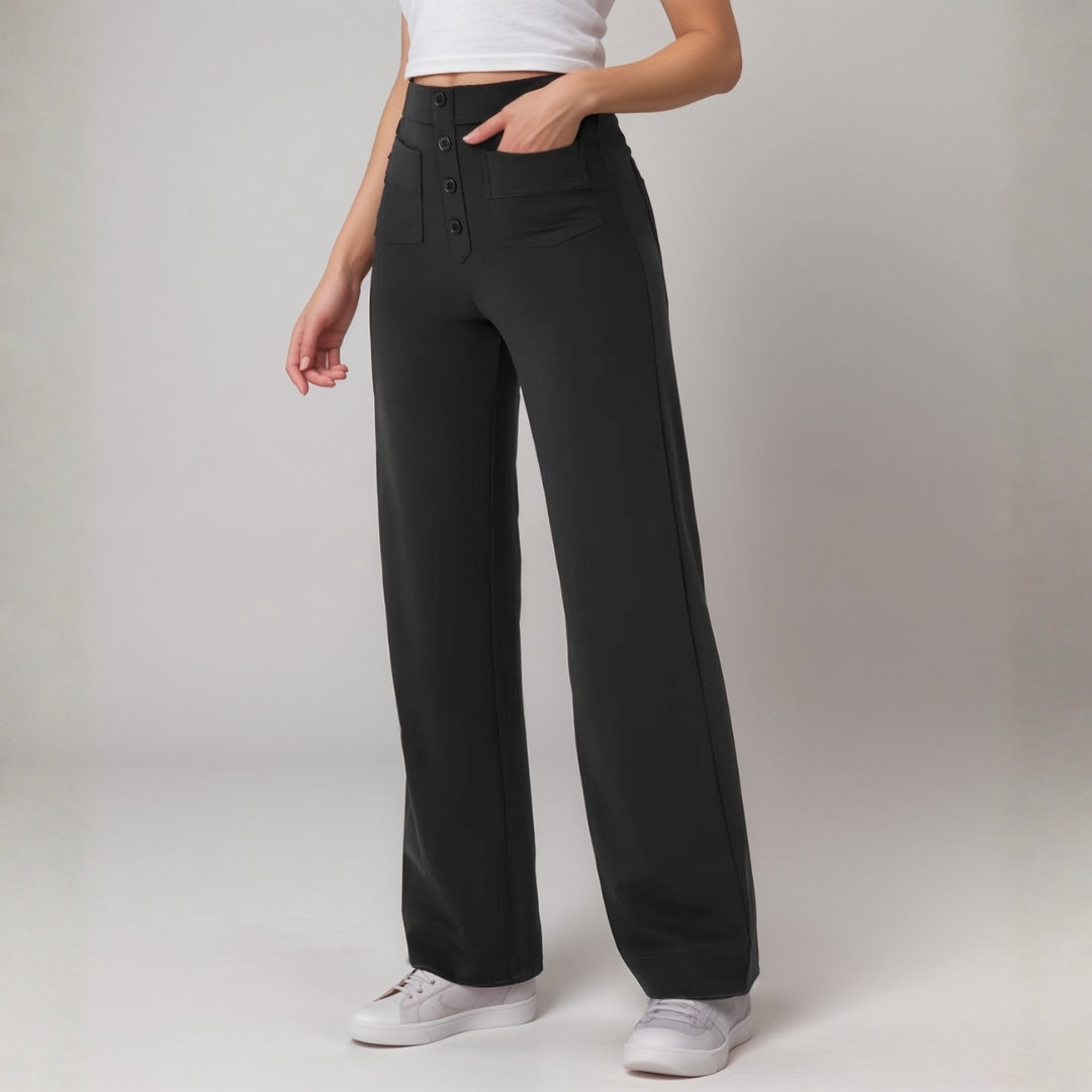 Pantalon Droit Taille Haute avec Poches pour Femme