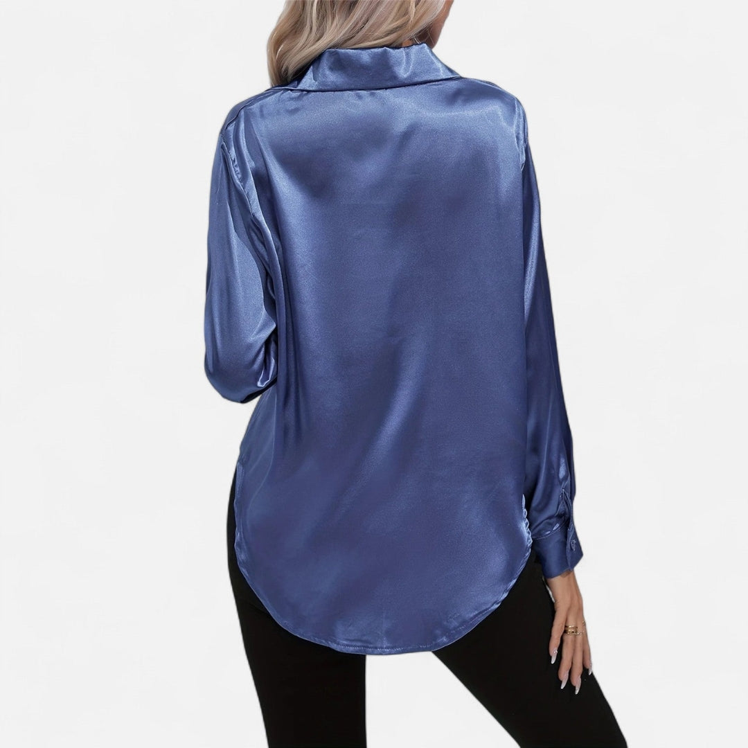 Blouse à manches longues en tissu satiné à boutons pour femme