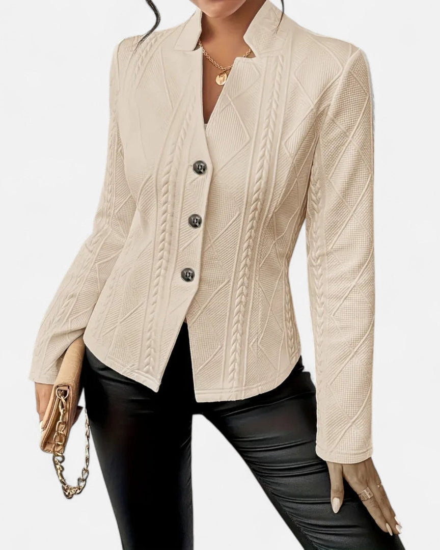 Blazer à boutons à col en V en tissu texturé pour femme