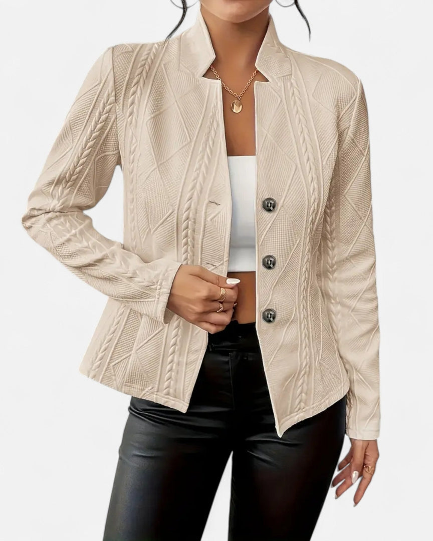 Blazer à boutons à col en V en tissu texturé pour femme