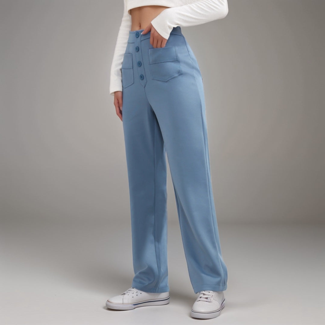 Pantalon Droit Taille Haute avec Poches pour Femme