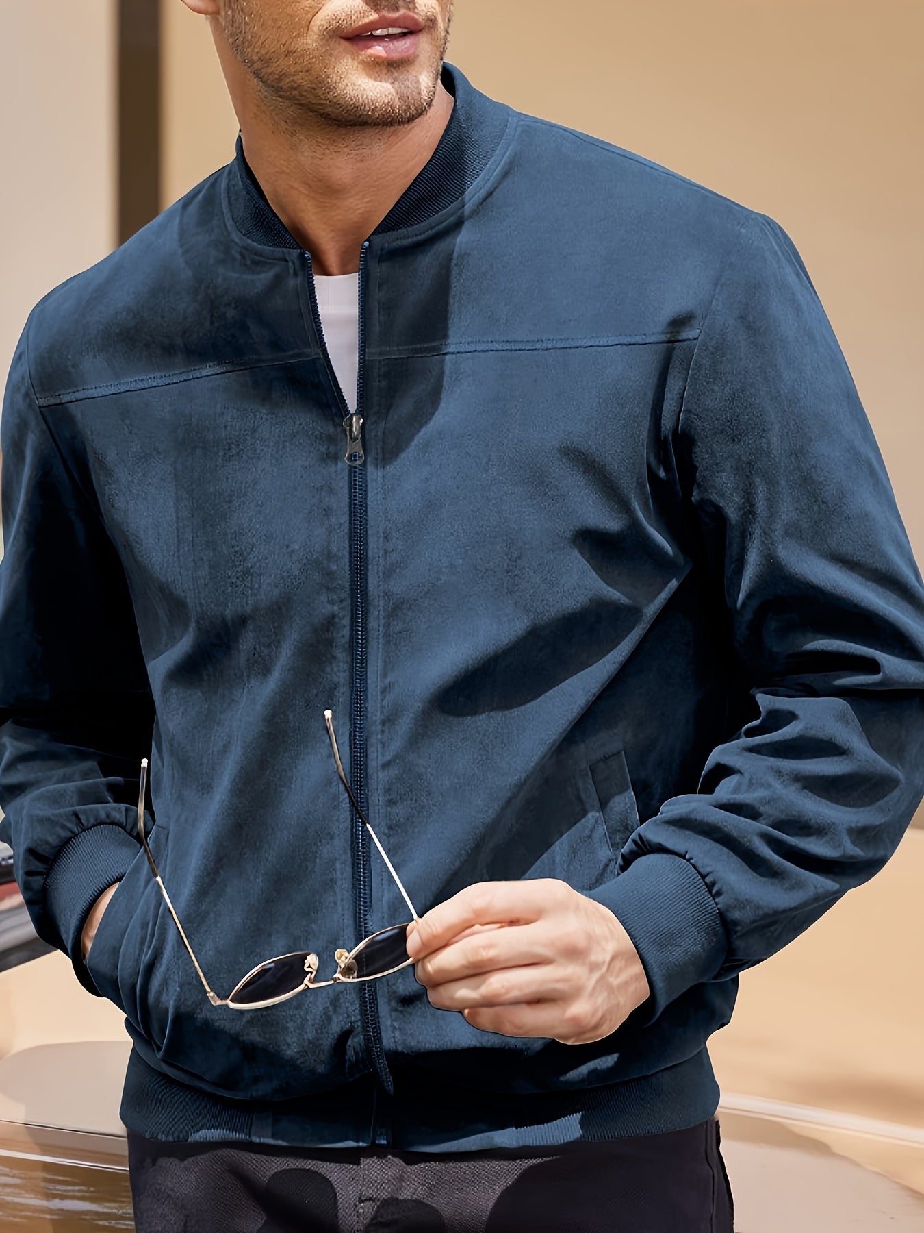 Bomberjakke med lynlås i ruskindslook til mænd