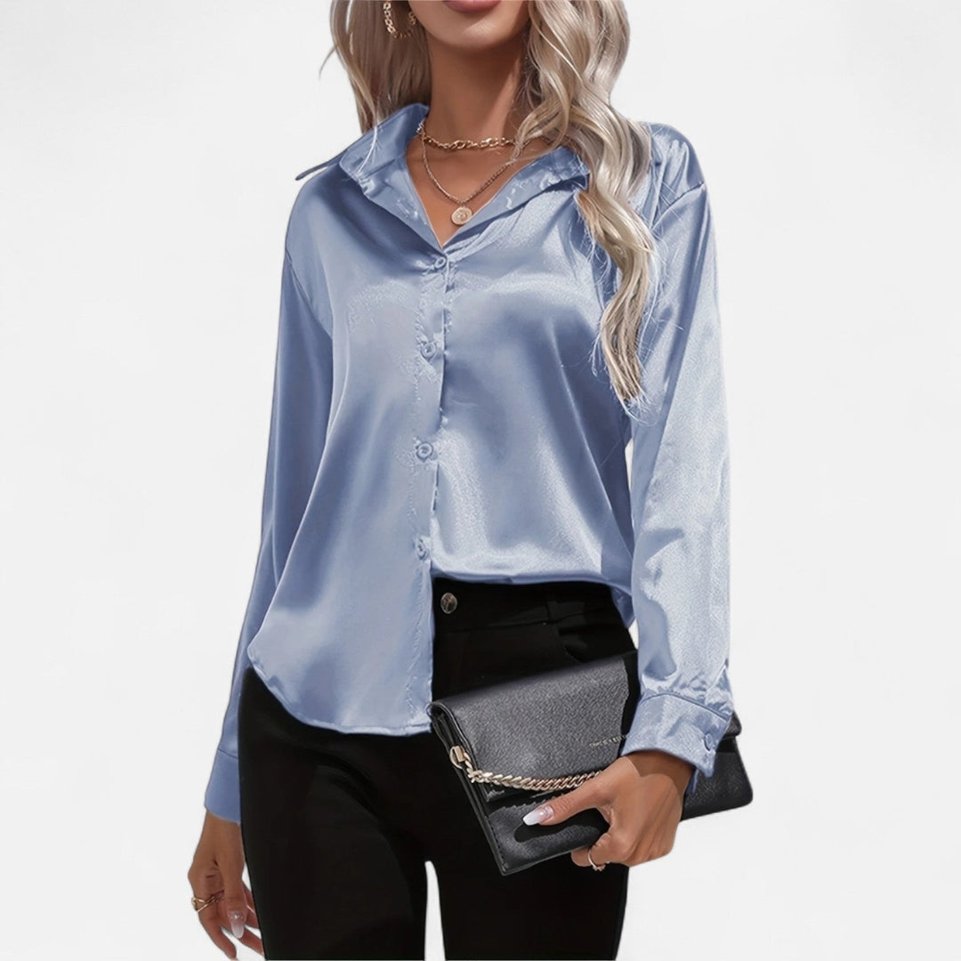Blouse à manches longues en tissu satiné à boutons pour femme