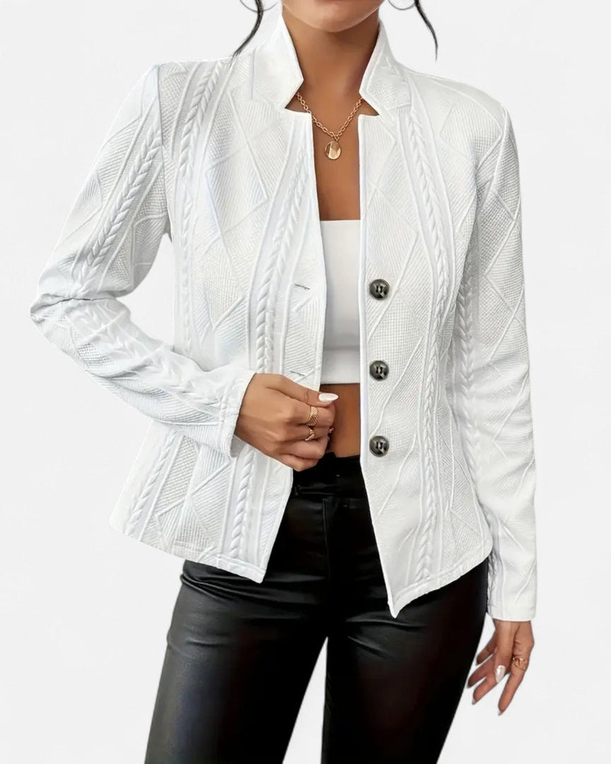 Blazer à boutons à col en V en tissu texturé pour femme