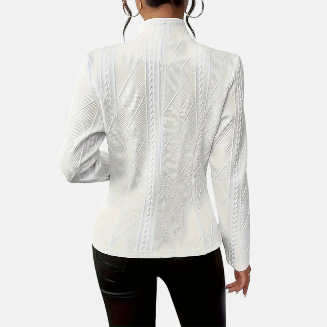 Blazer à boutons à col en V en tissu texturé pour femme