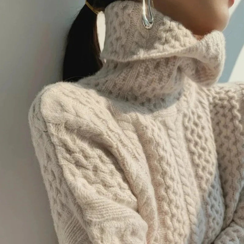 Pull à Col Roulé en Maille Texturée pour Femme