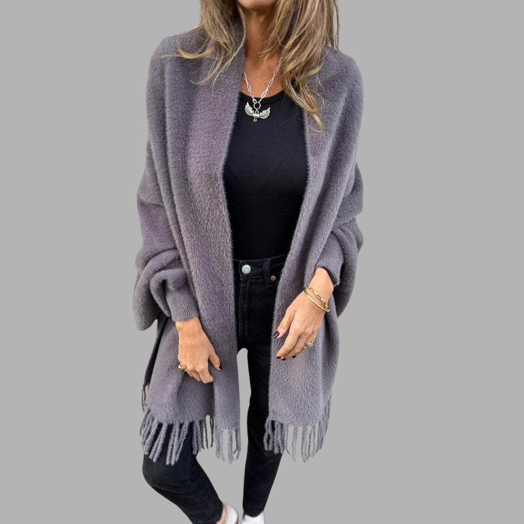 Gilet en maille à franges ouvert sur le devant pour femme