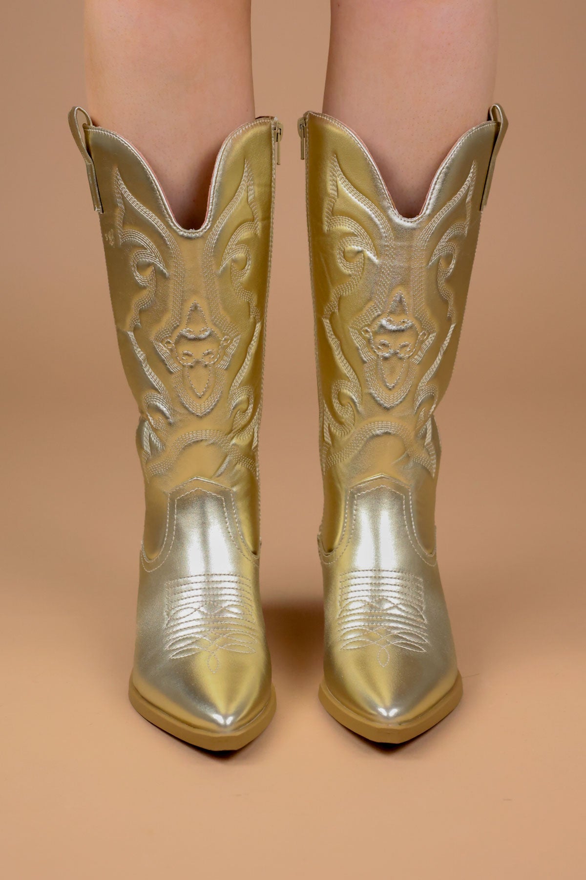 Western midtlange støvler til kvinder med broderet mønster