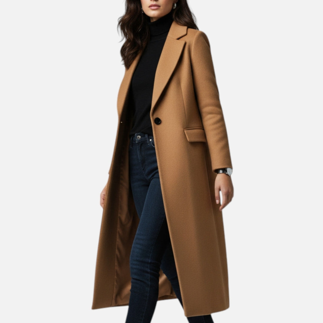 Manteau Long à Revers pour Femme | Tissu Effet Laine