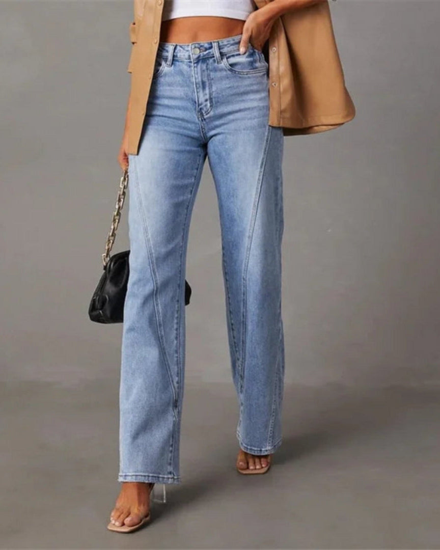 Jean en denim taille haute à jambe large pour femme