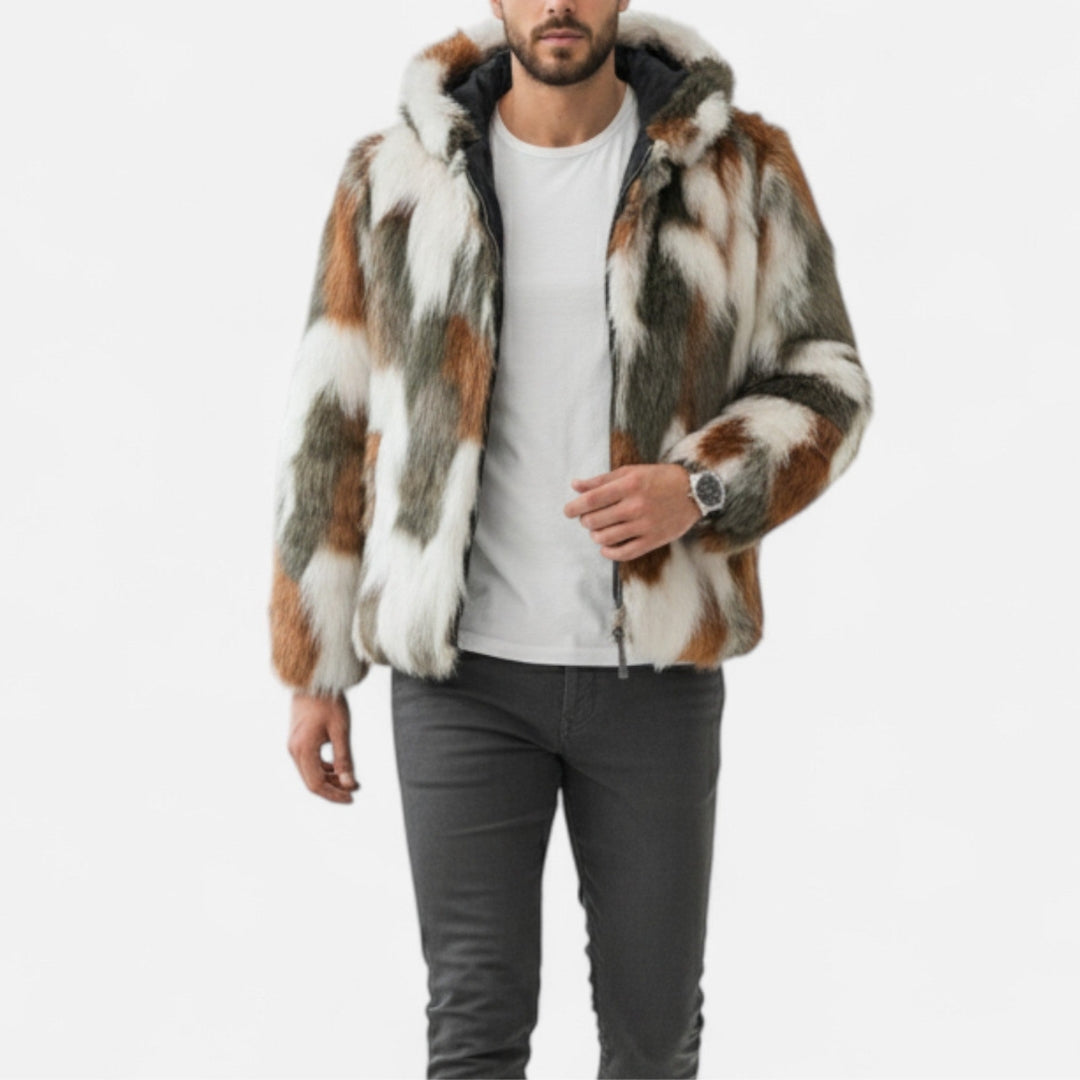 Veste à capuche imitation fourrure pour homme