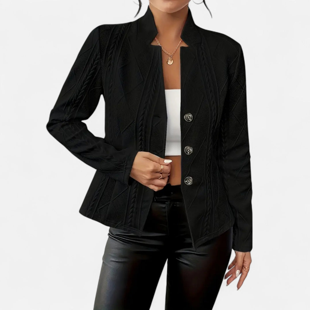 Blazer à boutons à col en V en tissu texturé pour femme