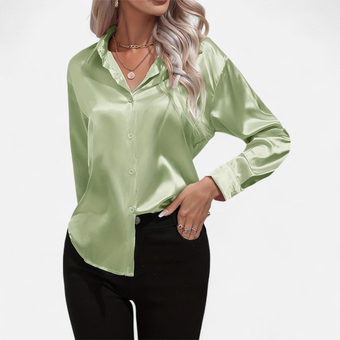 Blouse à manches longues en tissu satiné à boutons pour femme