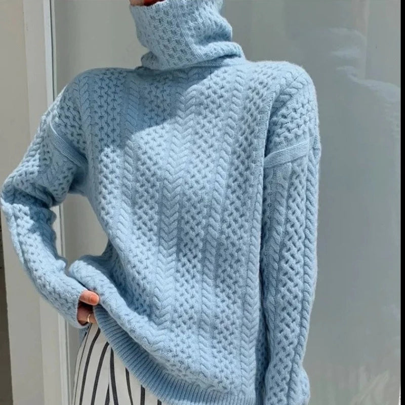 Pull à Col Roulé en Maille Texturée pour Femme
