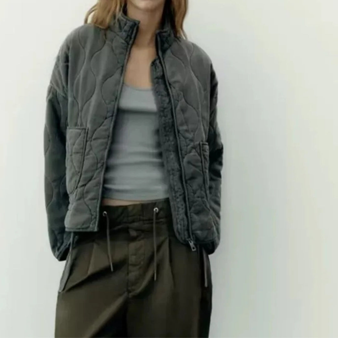 Veste matelassée rembourrée avec poches pour femme en tissu coton mélangé