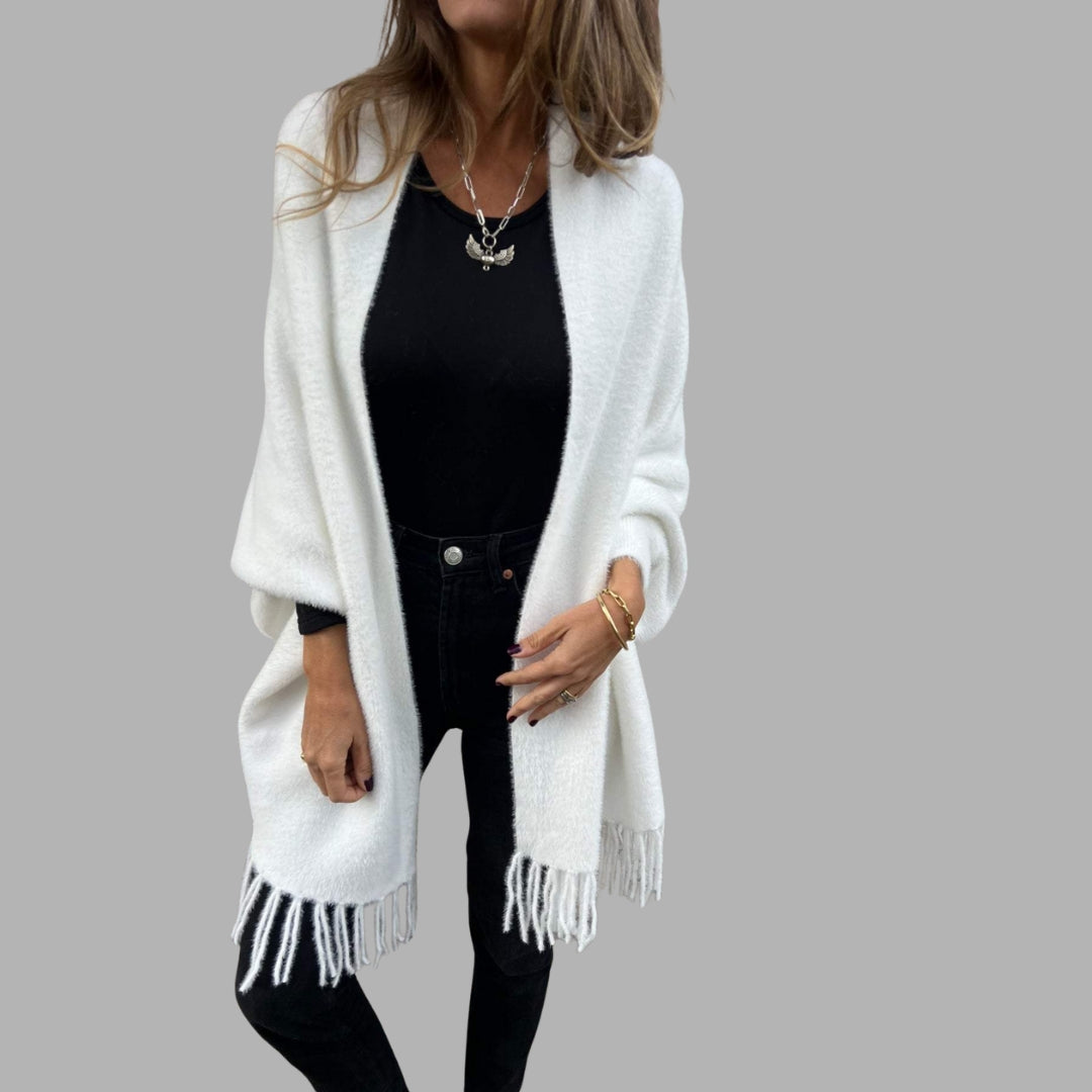 Gilet en maille à franges ouvert sur le devant pour femme