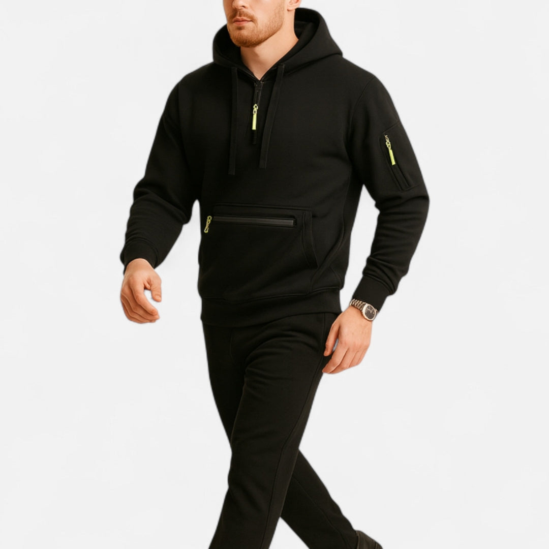 Sweat à capuche demi-zip avec poches pour homme