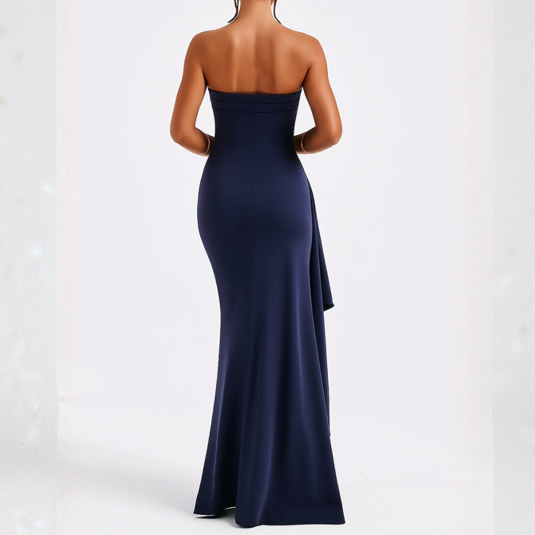 Robe longue sans bretelles à fente pour femme