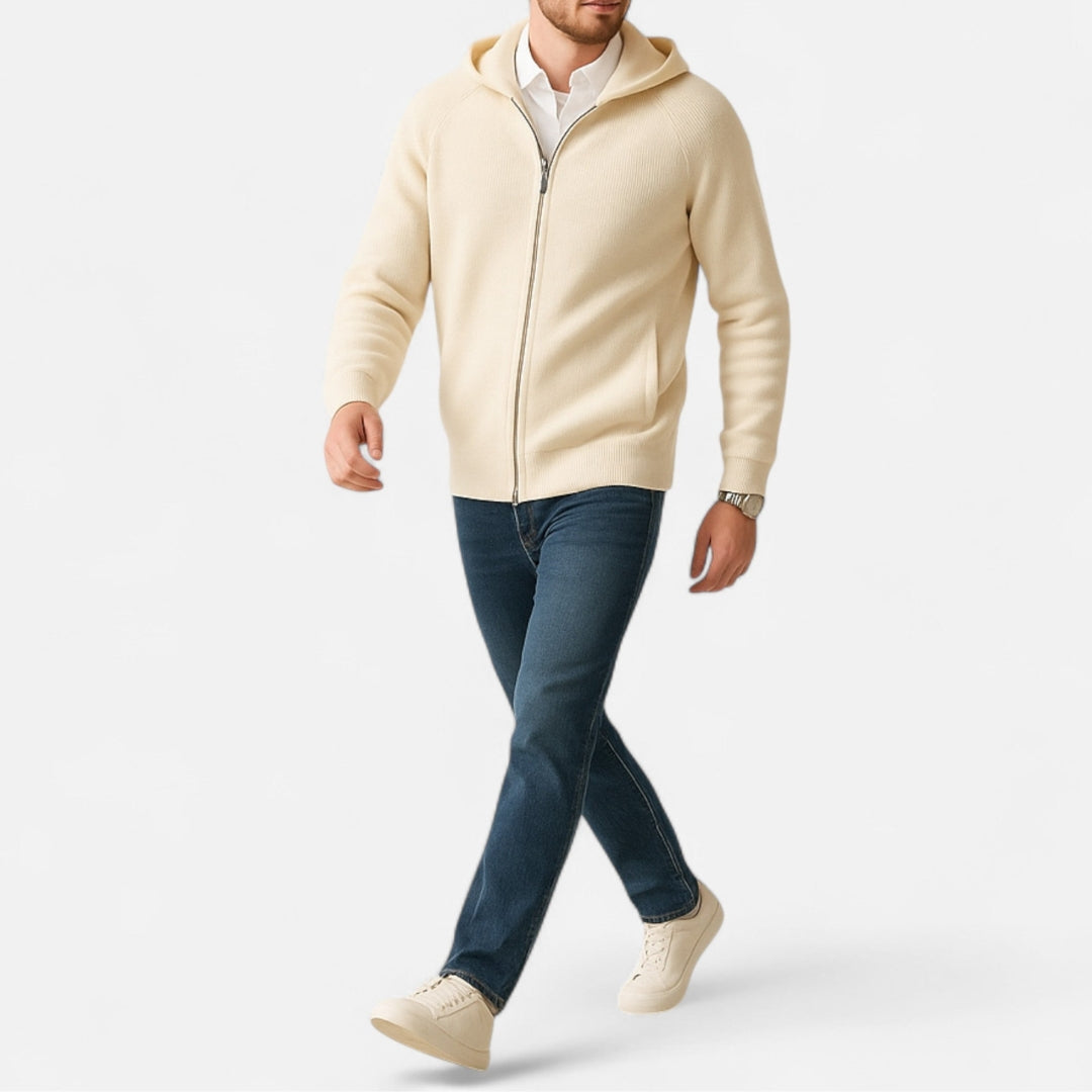 Gilet zippé à capuche en maille pour homme