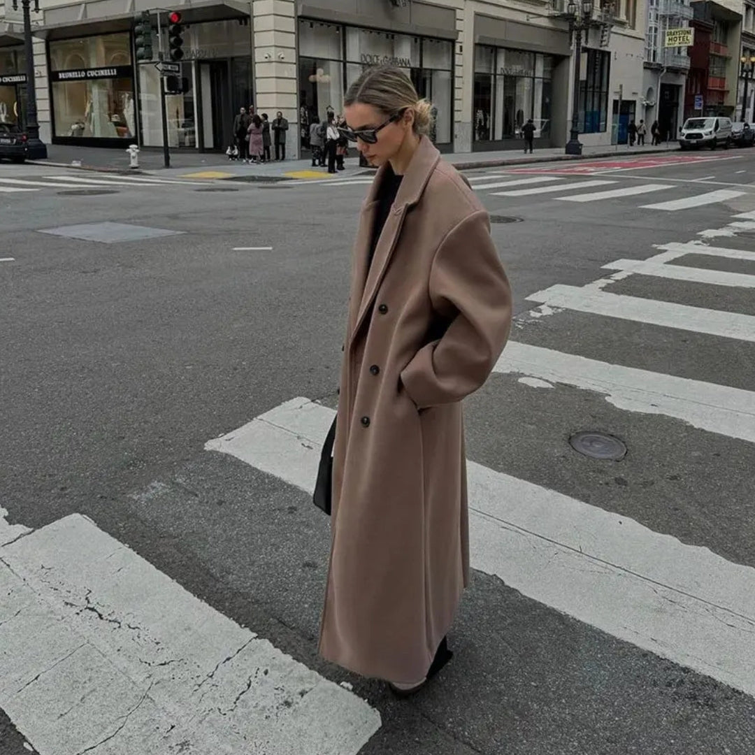 Manteau Long à Revers Croisés pour Femme