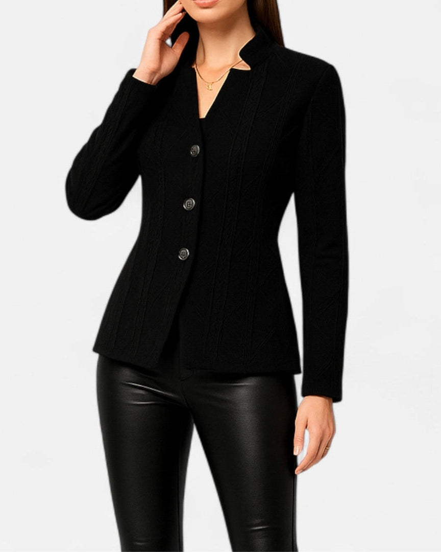 Blazer à boutons à col en V en tissu texturé pour femme