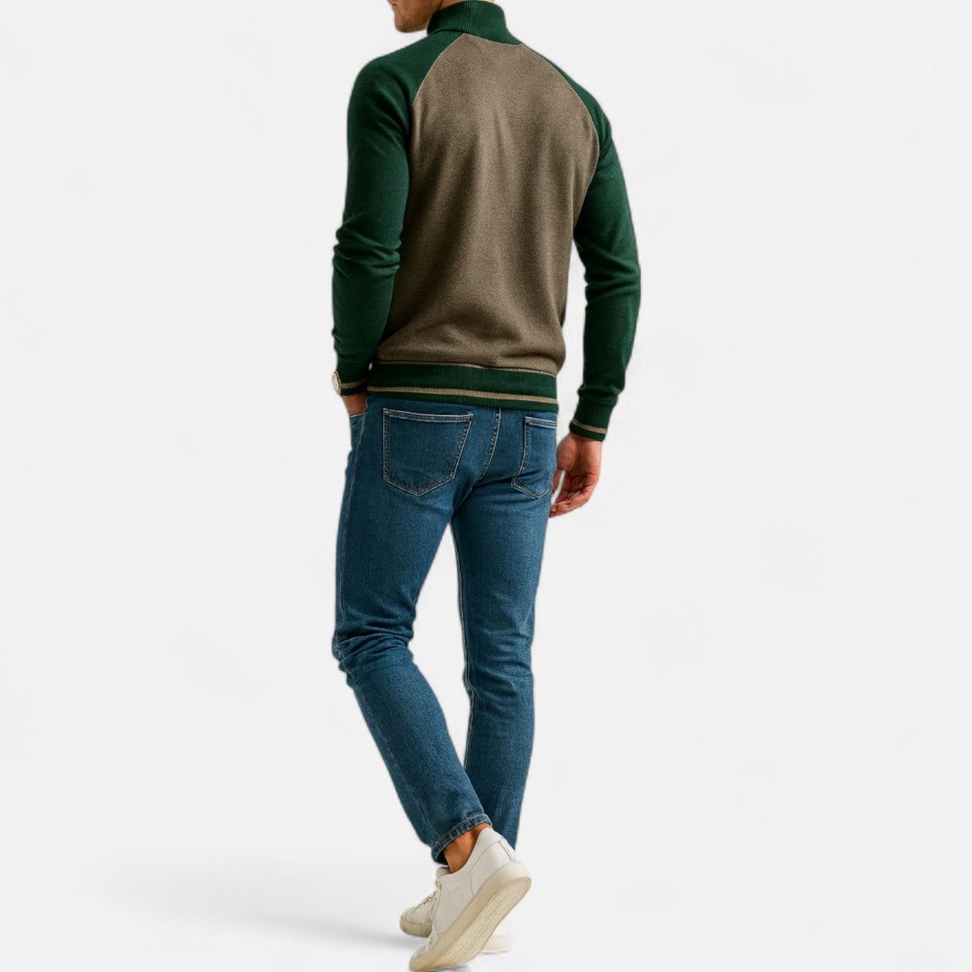 Veste en maille zippée à col montant pour homme à empiècements colorés