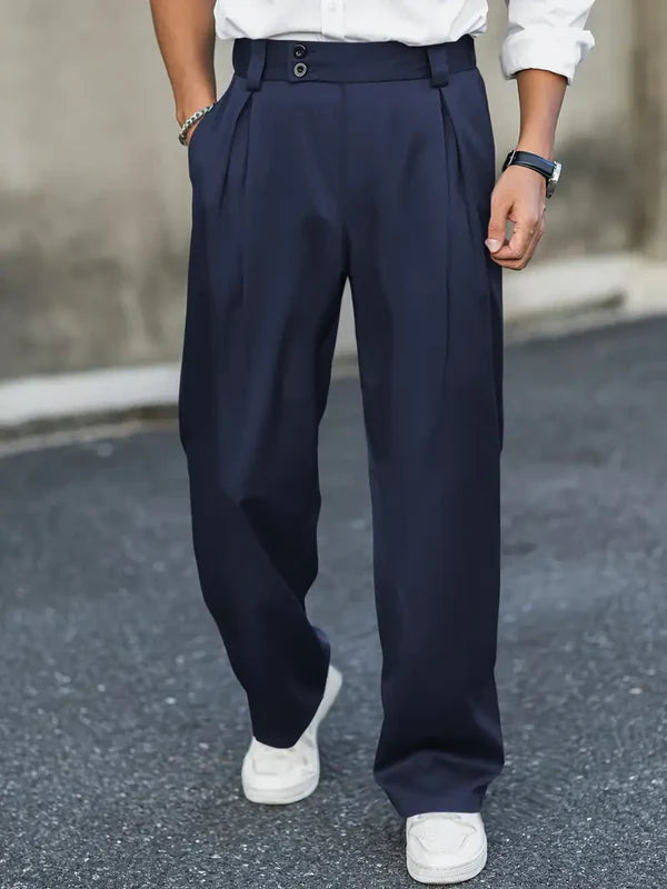 Pantalon de costume à taille haute plissée pour homme