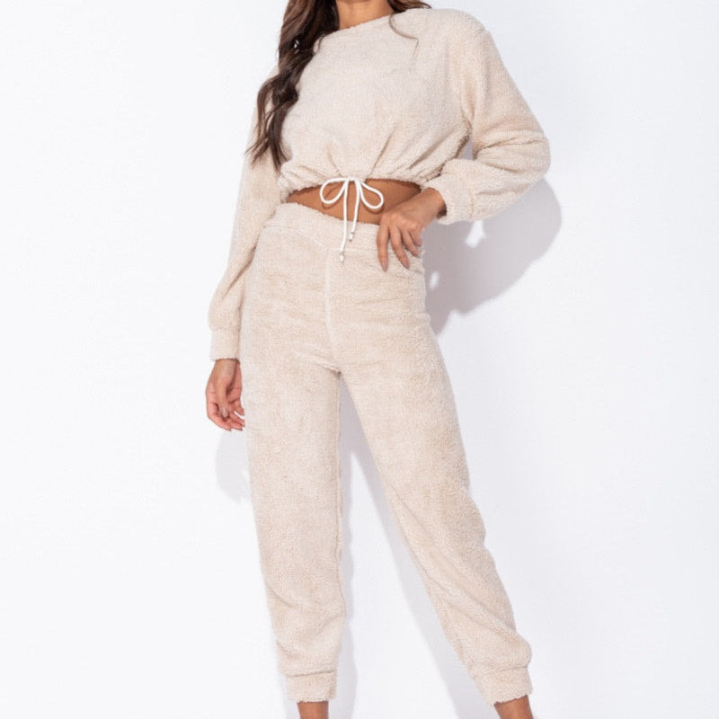 Ensemble Femme Polaire | Haut Court à Manches Longues & Jogging Taille Haute