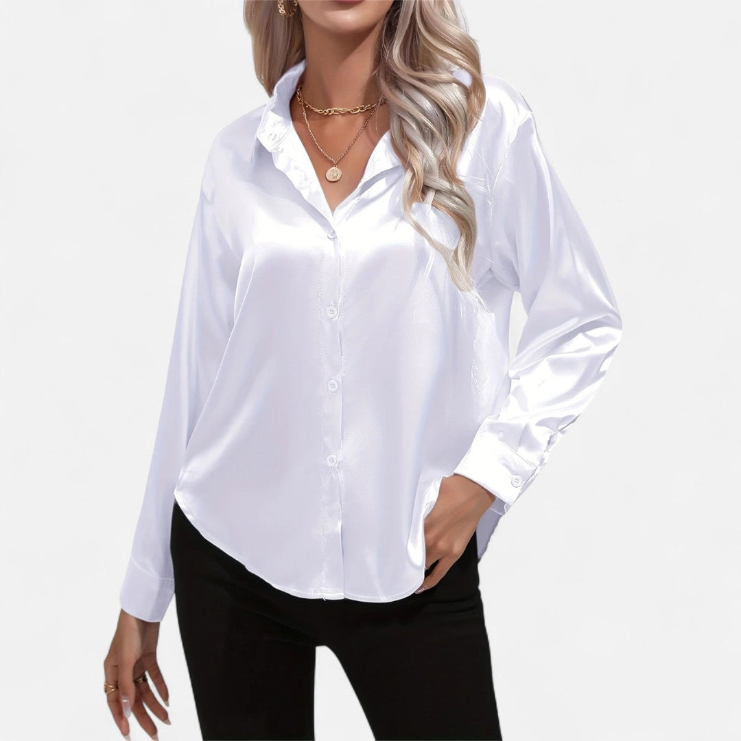 Blouse à manches longues en tissu satiné à boutons pour femme