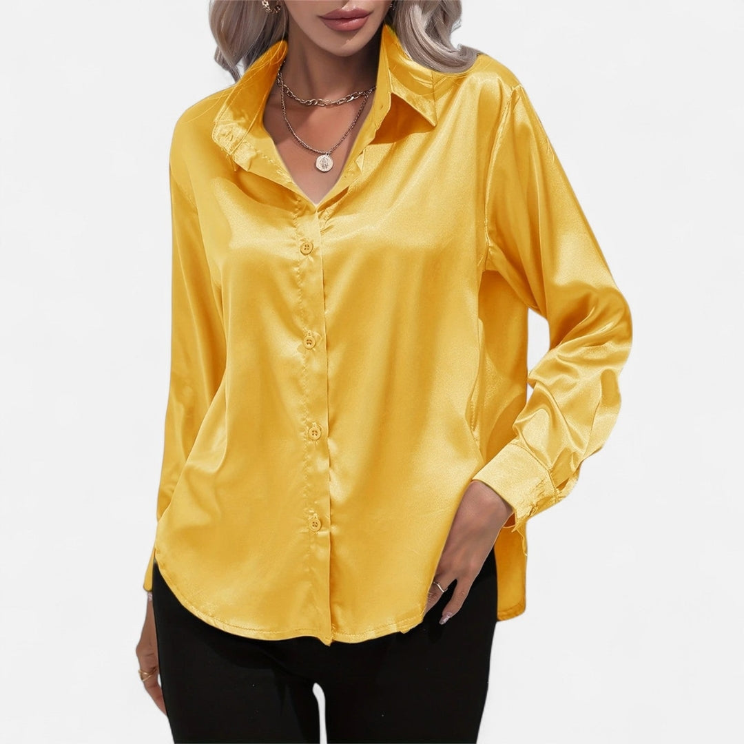 Blouse à manches longues en tissu satiné à boutons pour femme
