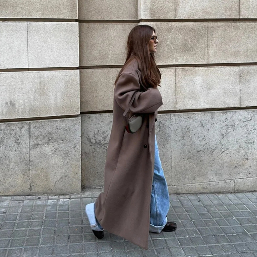 Manteau Long à Revers Croisés pour Femme