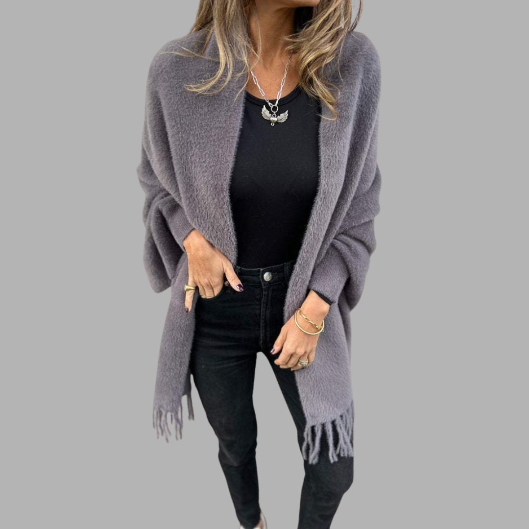 Gilet en maille à franges ouvert sur le devant pour femme