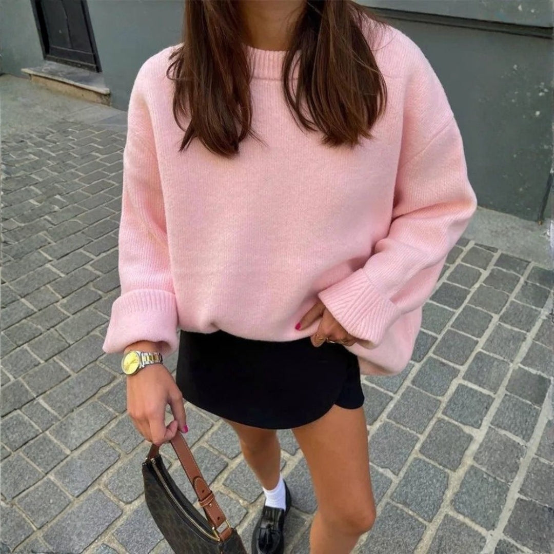 Pull en maille à col rond et manches longues pour femme
