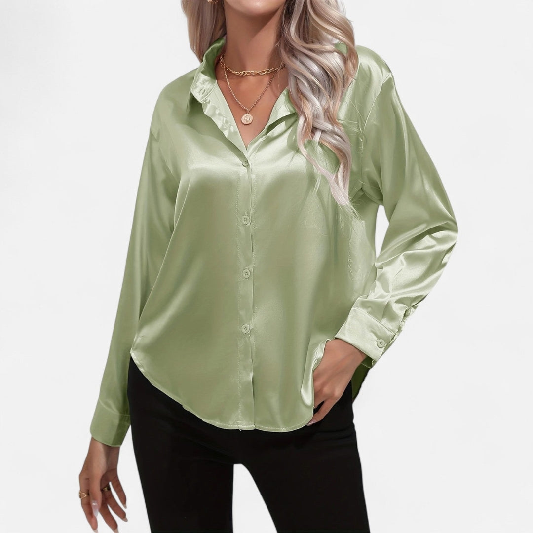 Blouse à manches longues en tissu satiné à boutons pour femme