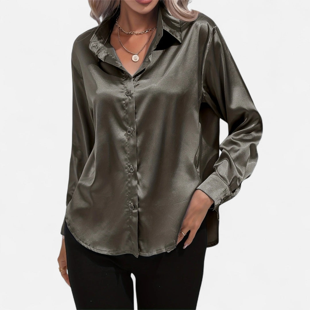 Blouse à manches longues en tissu satiné à boutons pour femme