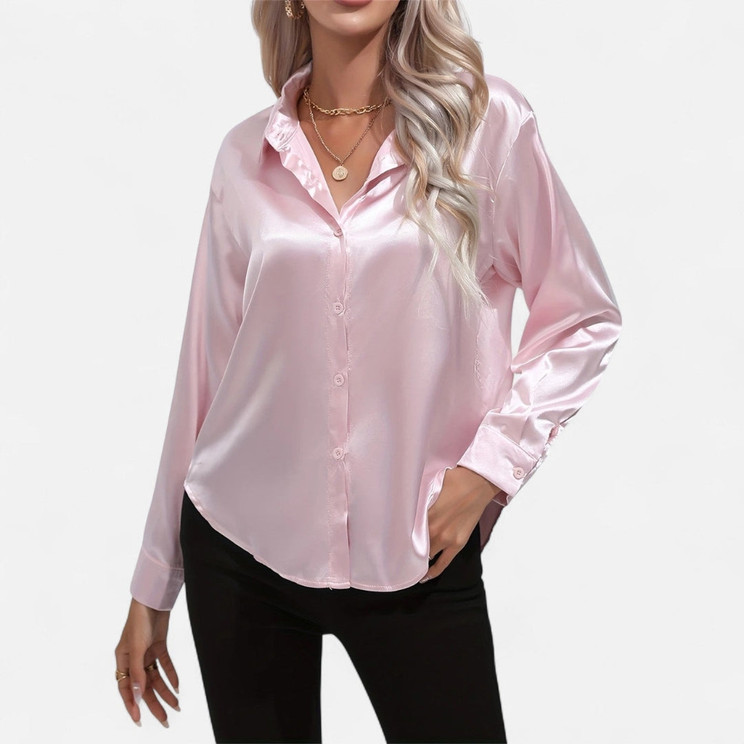 Blouse à manches longues en tissu satiné à boutons pour femme