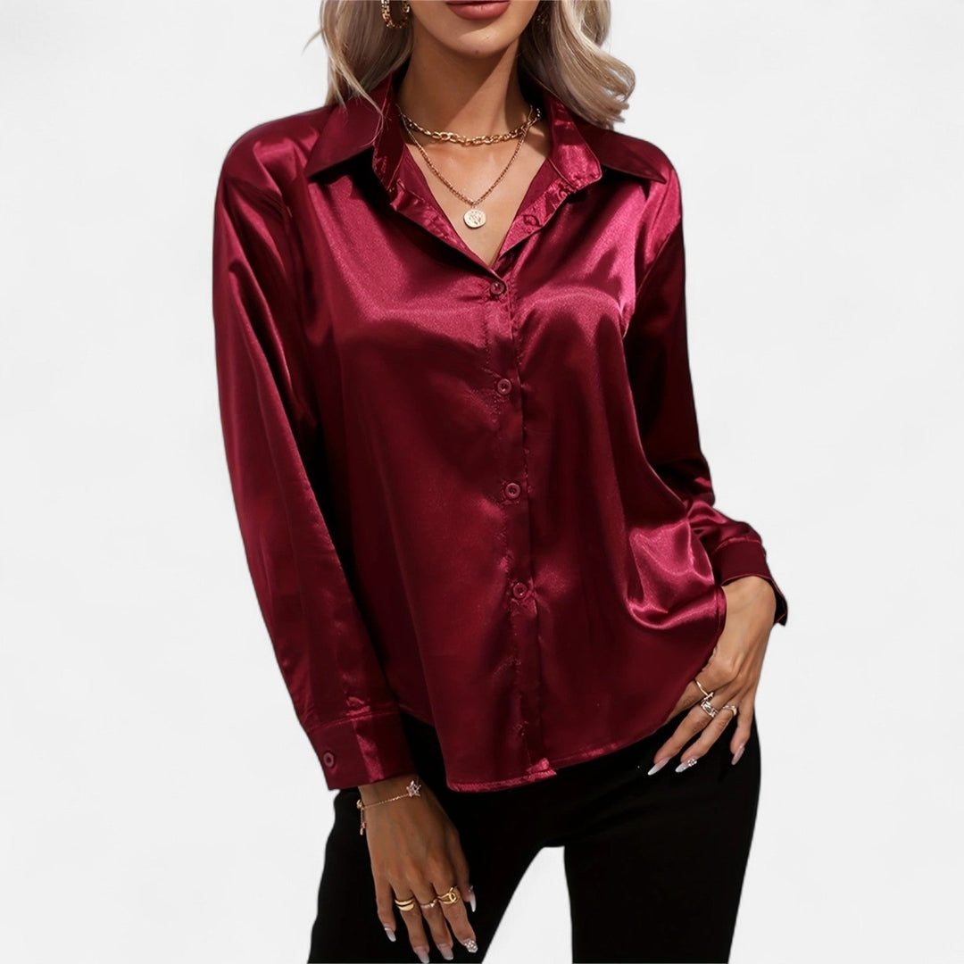 Blouse à manches longues en tissu satiné à boutons pour femme