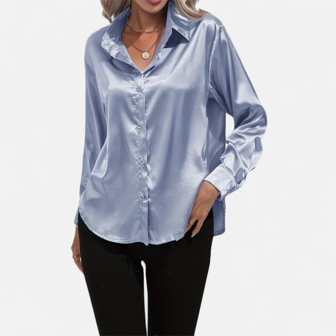 Blouse à manches longues en tissu satiné à boutons pour femme