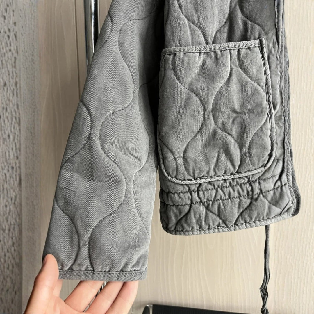 Veste matelassée rembourrée avec poches pour femme en tissu coton mélangé