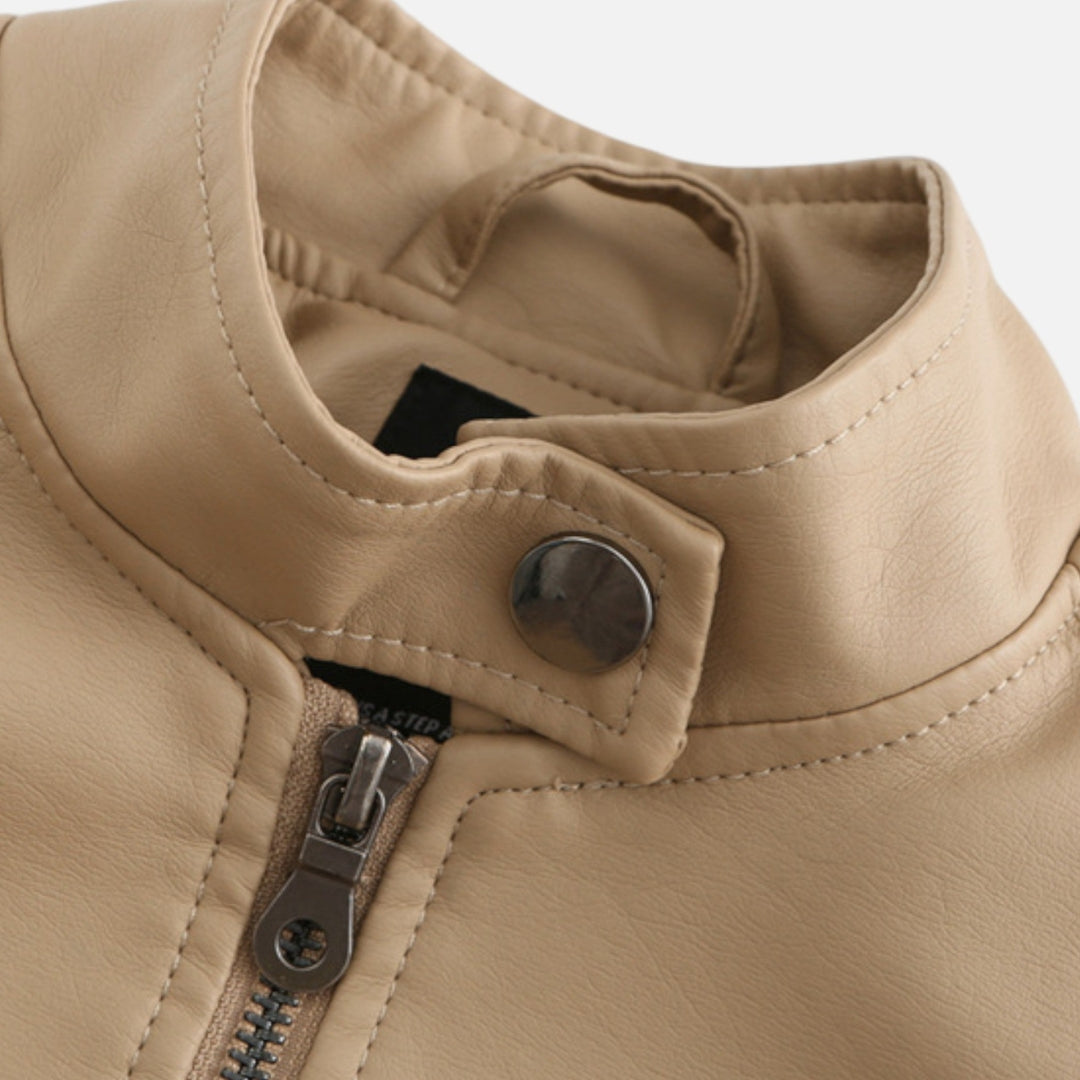 Veste style motard pour femme en matière synthétique avec col montant