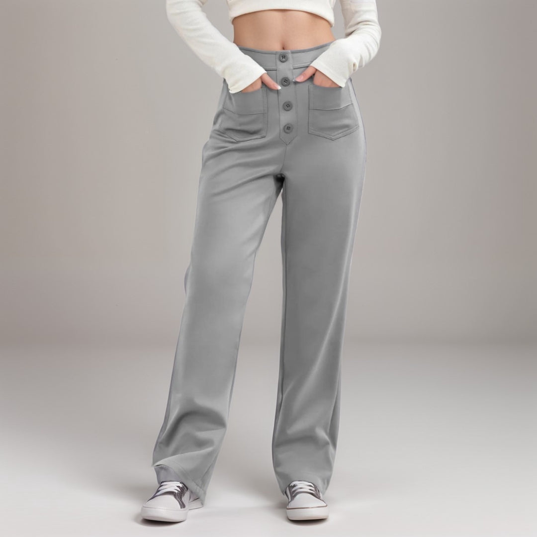 Pantalon Droit Taille Haute avec Poches pour Femme