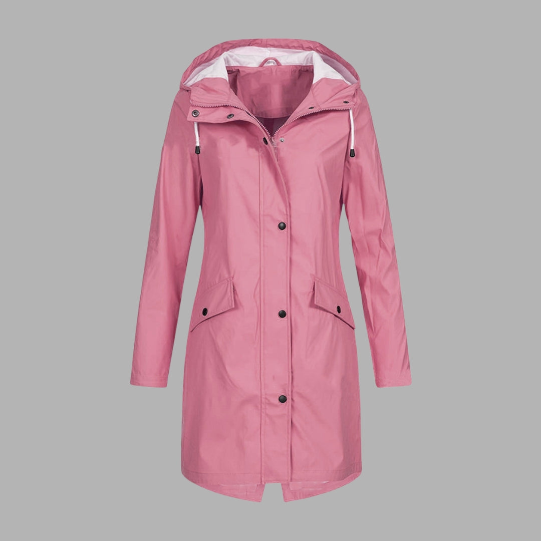 Manteau de pluie long à capuche avec poches pour femme – tissu déperlant