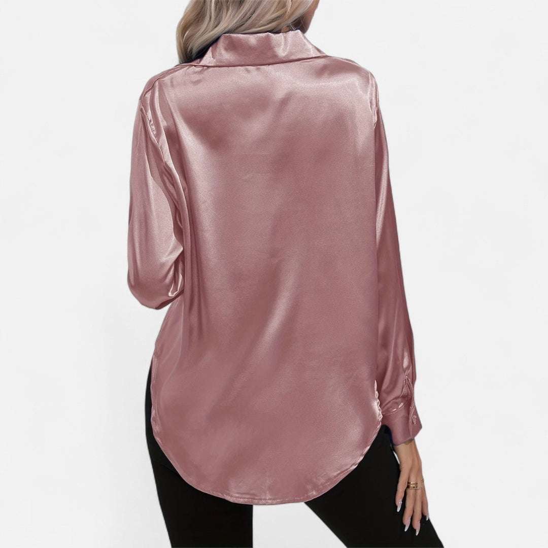 Blouse à manches longues en tissu satiné à boutons pour femme