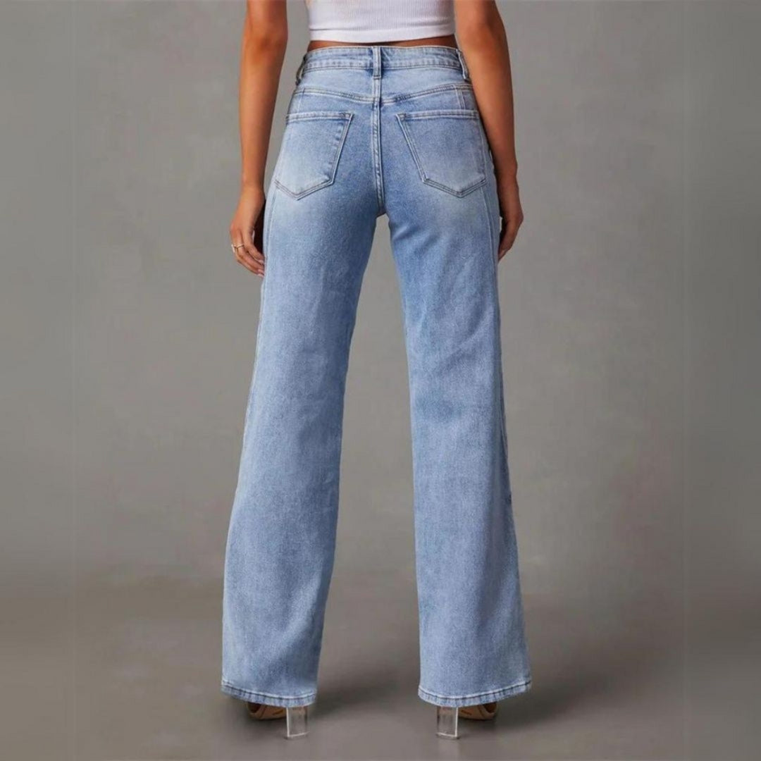 Jean en denim taille haute à jambe large pour femme