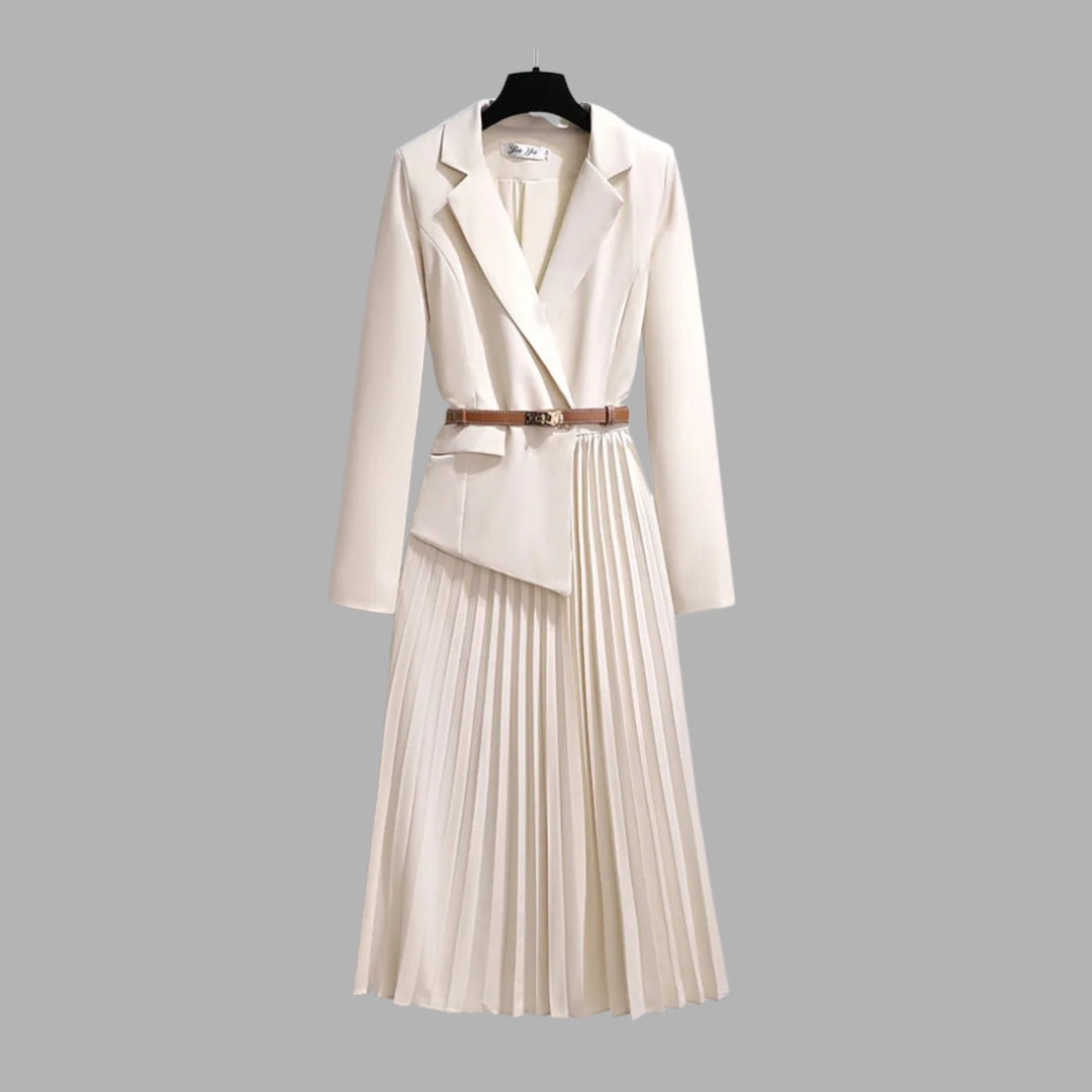Robe blazer plissée mi-longue avec ceinture pour femme