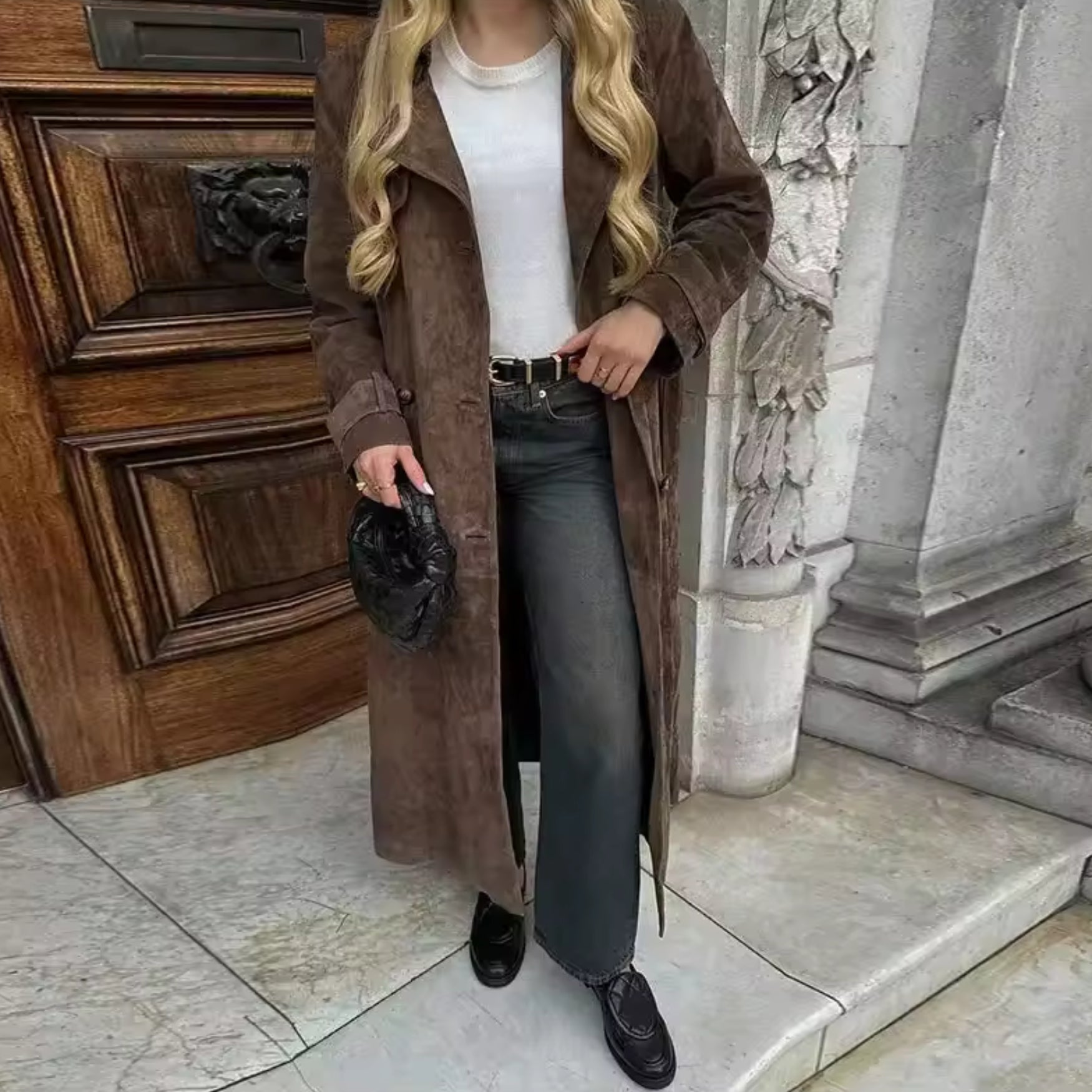 Manteau Trench long à Boutons et Ceinture pour Femme