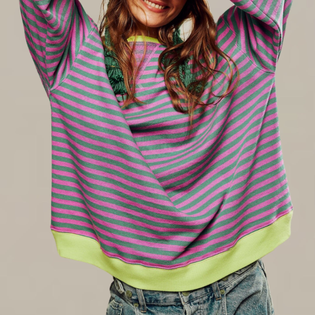 Sweat à rayures pour femme à manches longues