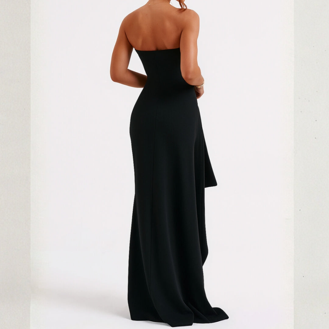 Robe longue sans bretelles à fente pour femme