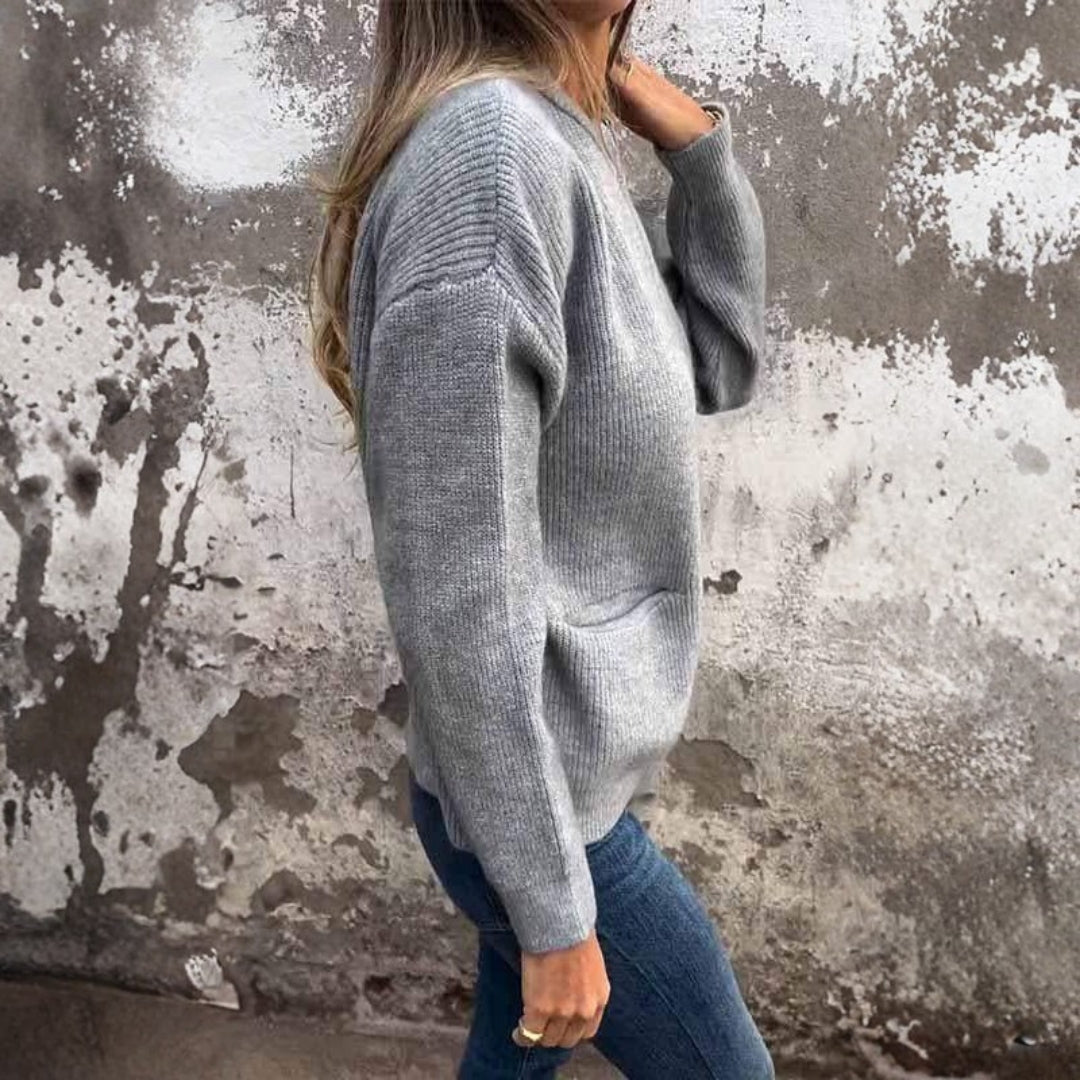 Veste tricotée à côtes zippée avec poches pour femme